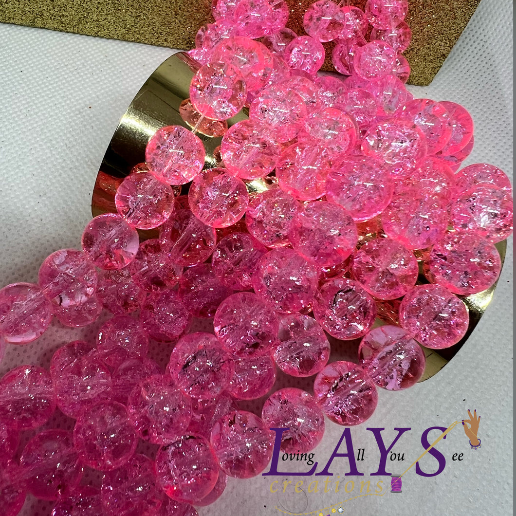 10mm crackle light pink glass beads