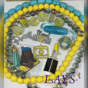Turquoise and yellow beads & Charm Bundle set- Read full description
