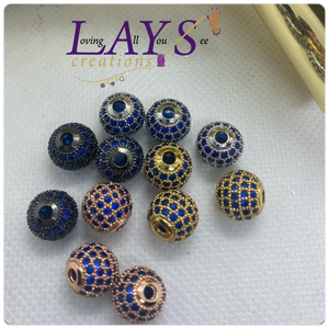Blue cz microPave Beads 10mm