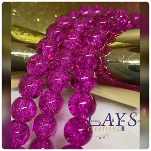 10mm crackle dark pink glass beads