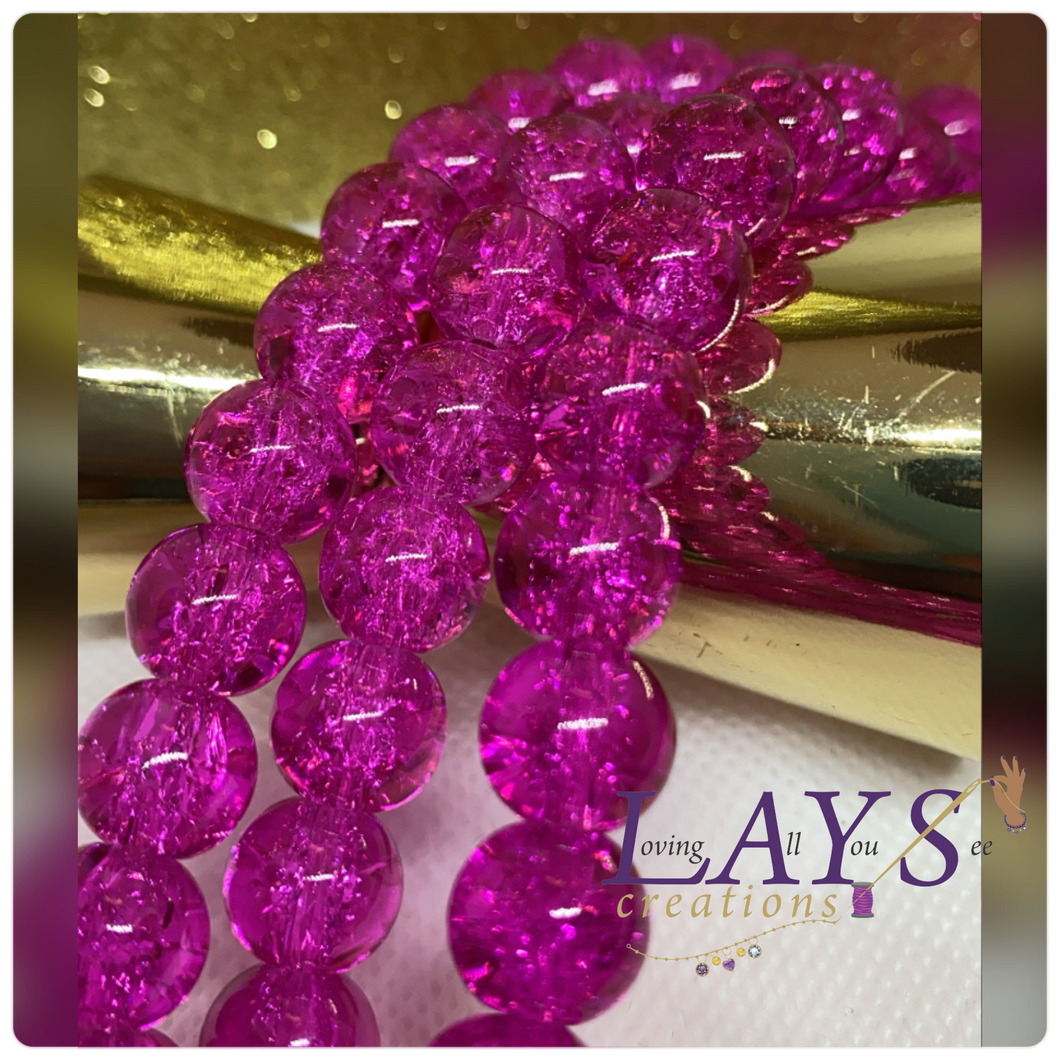 10mm crackle dark pink glass beads