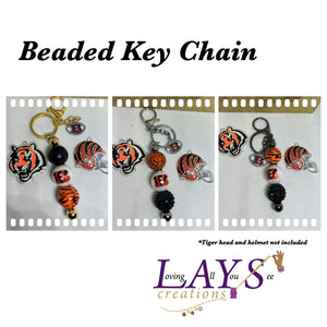 Beaded “B” Keychain- Bengals Inspired with matching charm