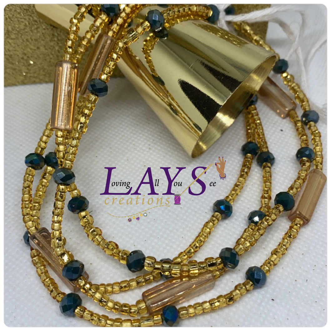 Green and Gold seas Crystal waist beads