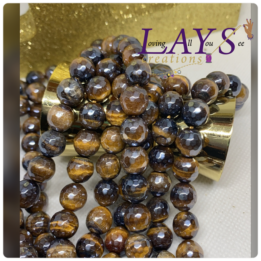 10mm Faceted electroplated tiger eye