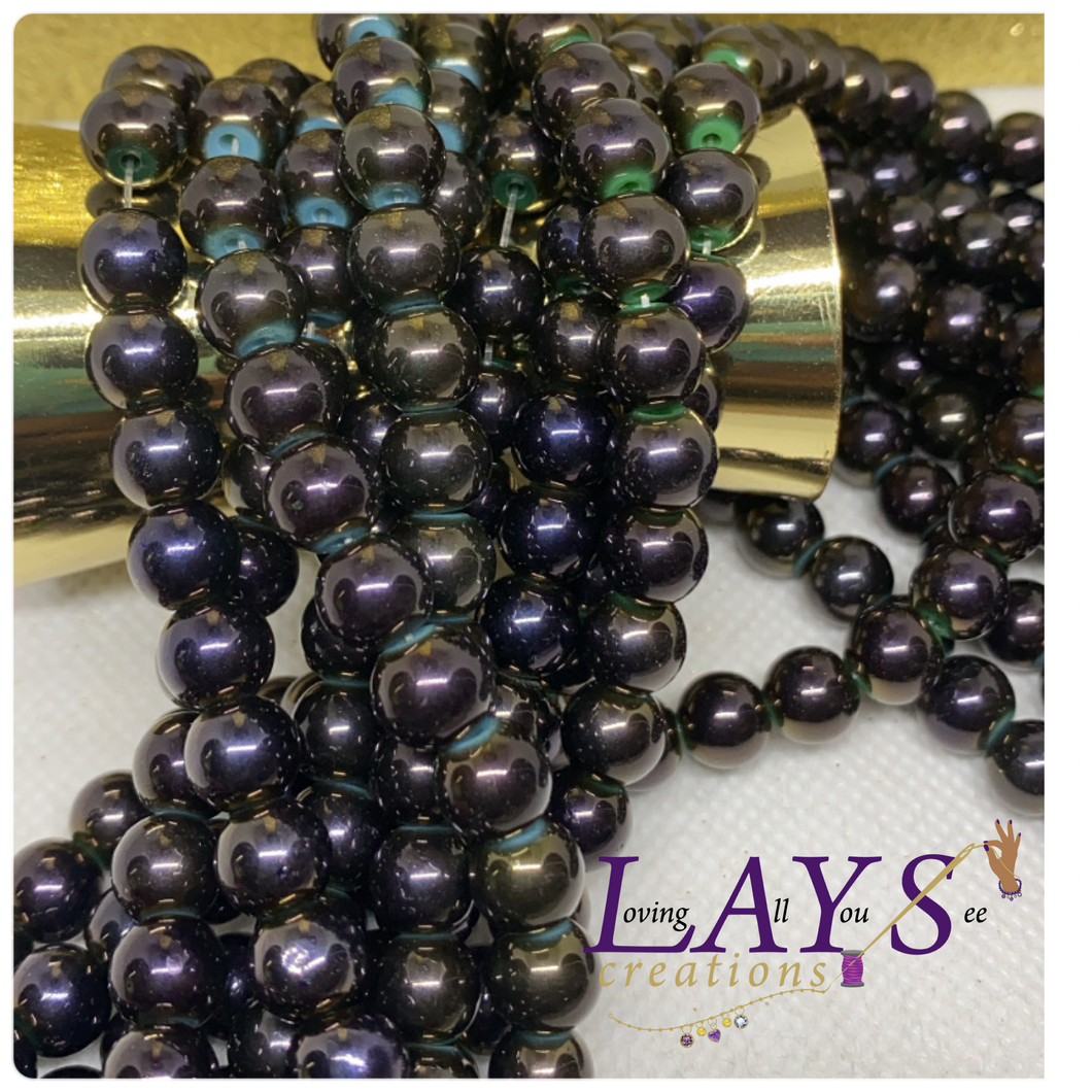 8mm Glass beads- metallic galaxy bluish/purple/brown
