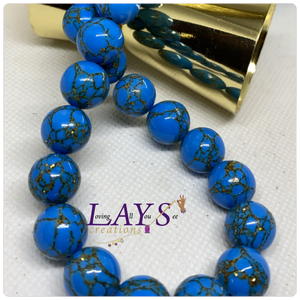12mm blue Golden Lace Howlite bead strand