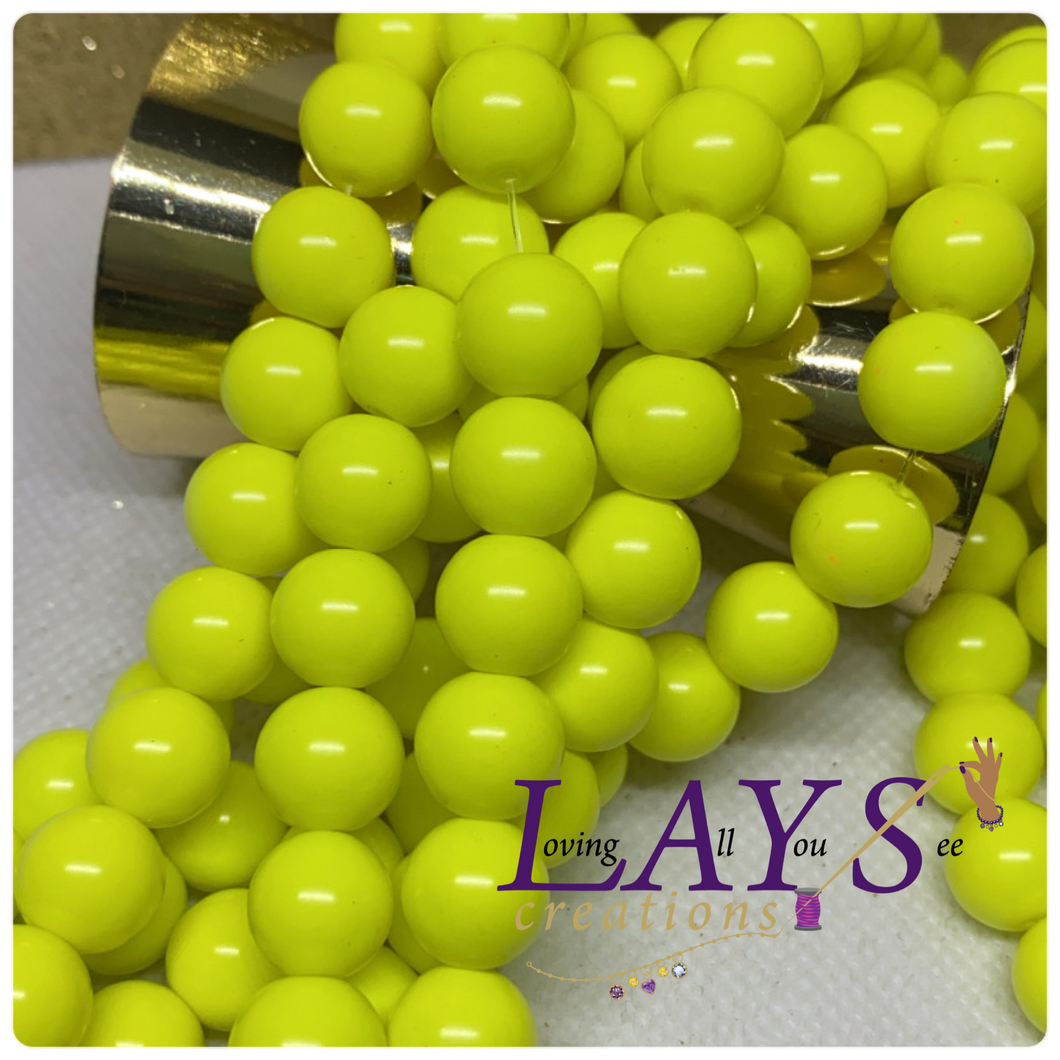 10mm Glass beads- Bright Neon Yellow
