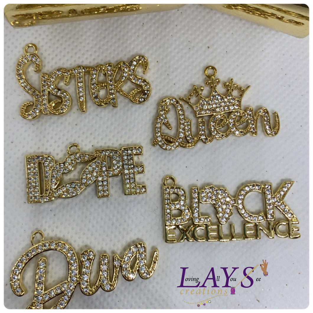 Queen things MicroPave worded charm bundle-Gold