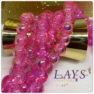10mm Electroplated pink crackle glass beads