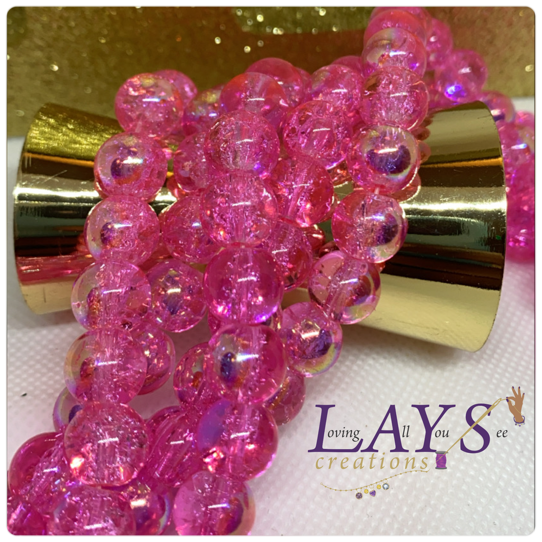 10mm Electroplated pink crackle glass beads