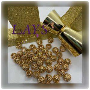 Gold Hollow bling rhinestone large hole spacer beads