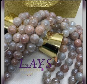 10mm hints of peach Faceted electroplated jade bead strands