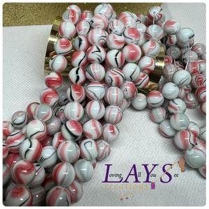 White Red black and gray 10mm marble Glass beads