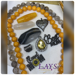 Black and Yellow mom Gemstone beads & Charm Bundle set- Read full description