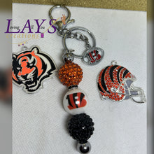 Load image into Gallery viewer, Beaded “B” Keychain- Bengals Inspired with matching charm

