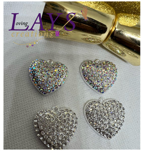 Solid silver Bling heart- iridescent or clear stone