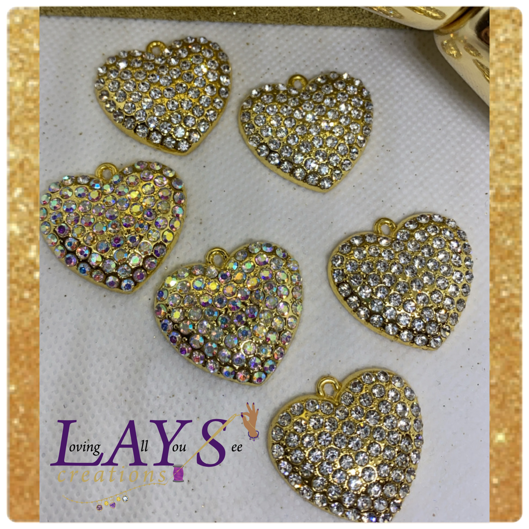 Solid Gold Bling heart- iridescent or clear stone