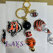 Load image into Gallery viewer, Beaded “B” Keychain- Bengals Inspired with matching charm
