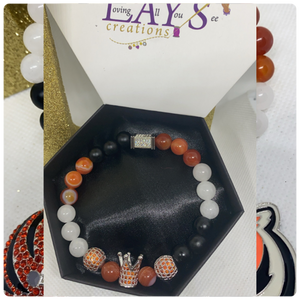 Bengals Inspired White, orange, and black King bracelet