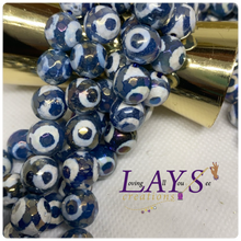 Load image into Gallery viewer, Faceted electroplated 10mm Tibetan blue with white circles
