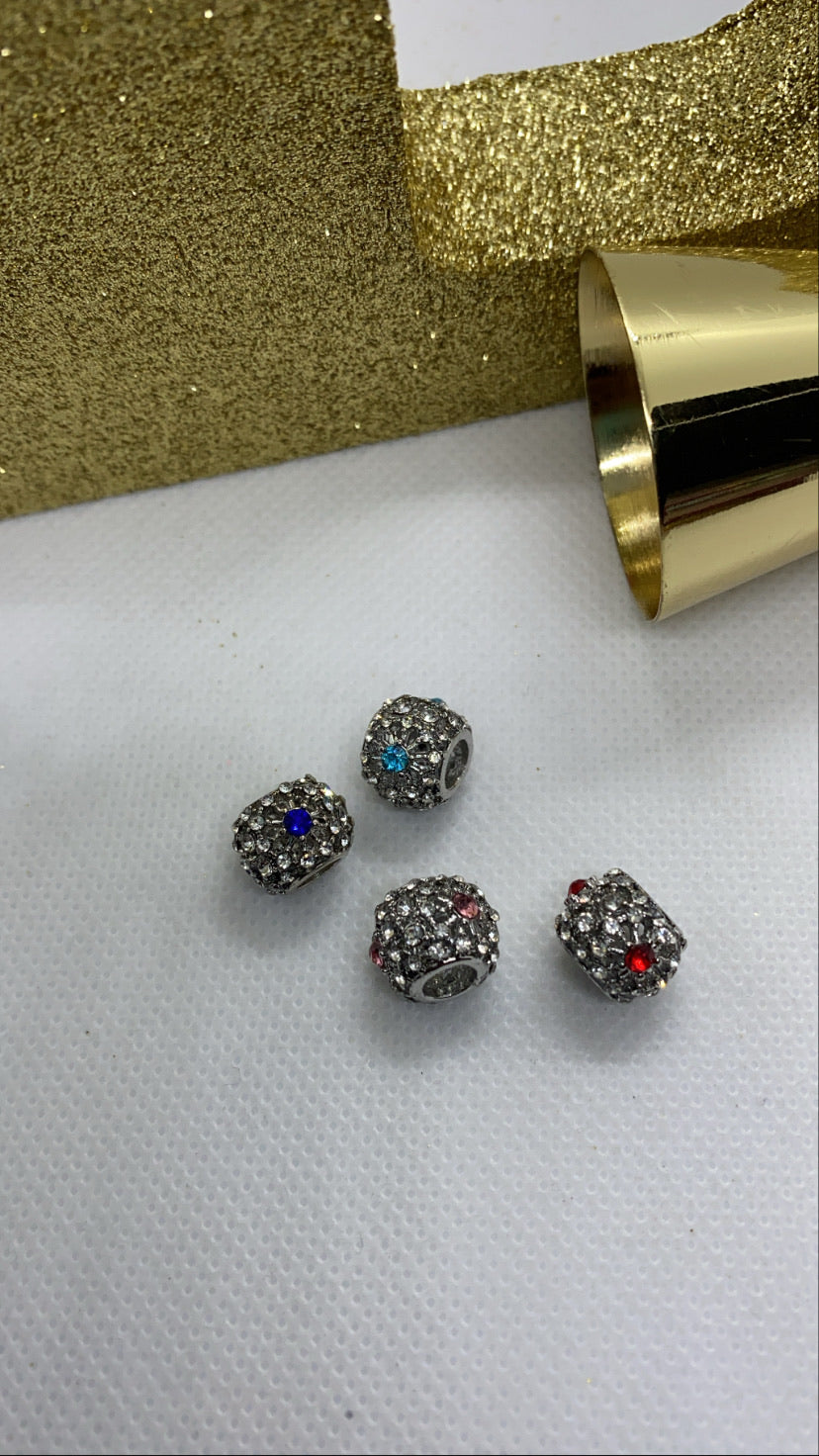 Silver sparkle large hole spacer beads