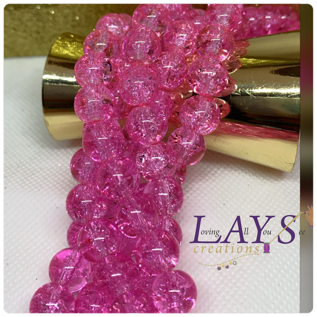 10mm crackle bubble gum pink glass beads