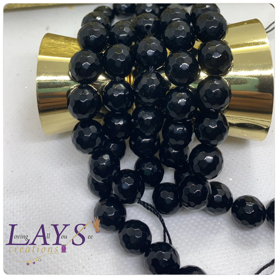 10mm black faceted agate bead strands