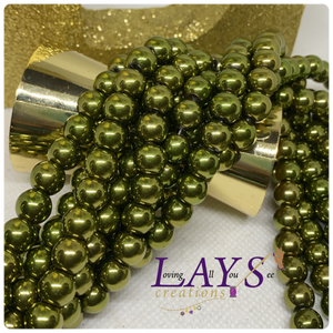 8mm Glass beads- metallic olive green
