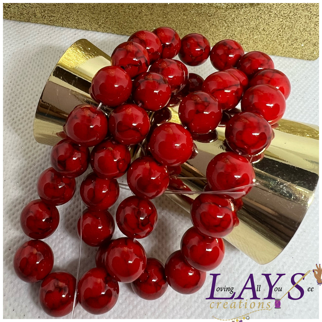 12mm synthetic red turquoise bead strand