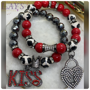 Red black and white womens bracelet