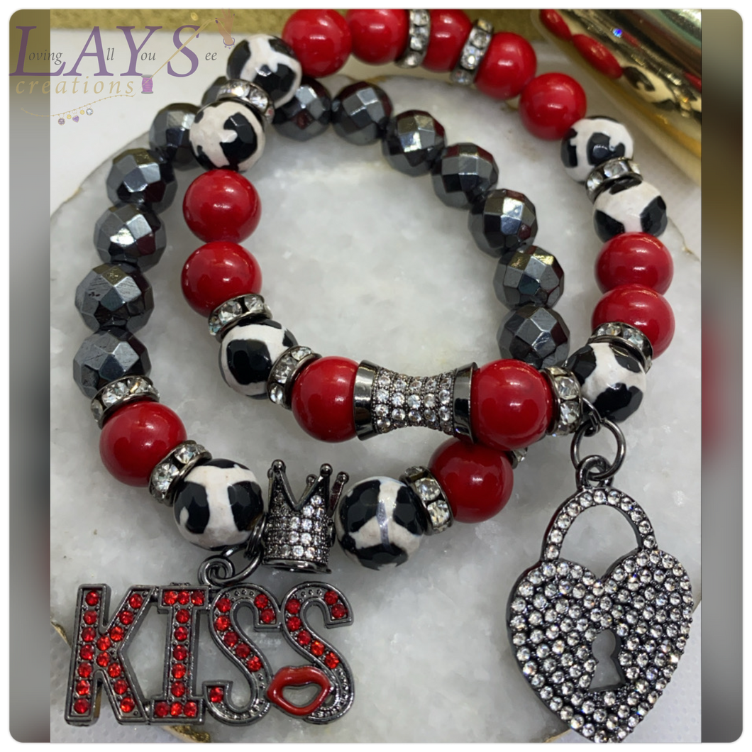 Red black and white womens bracelet