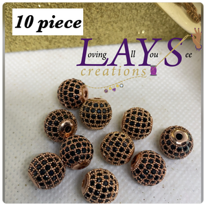 Cz Pave 10 piece brass beads bundle- 10mm Rose Gold And black