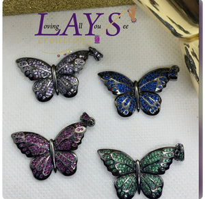 CZ microPave pave colorful butterfly charms black base