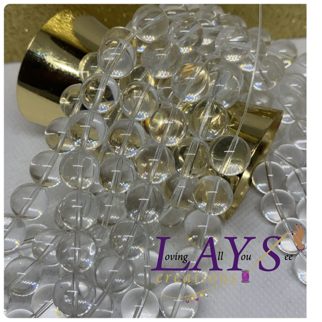 DISCOUNTED 10mm Glass beads SMALL HOLES .7mm string only will work- Clear Ice
