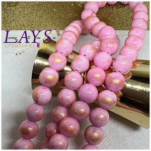 10mm jade bead with gold specs strands- Various Colors