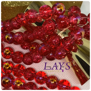 10mm Electroplated crackle reddish pink glass beads