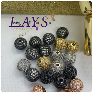 CZ microPave 10mm solid pave beads- individual