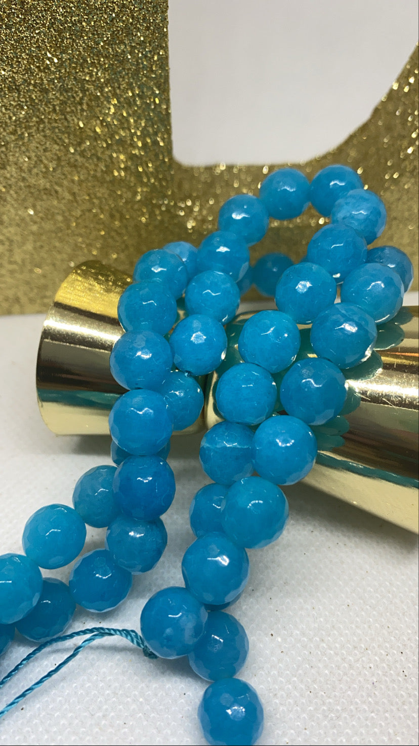 10mm faceted jade bead strands- Various Colors