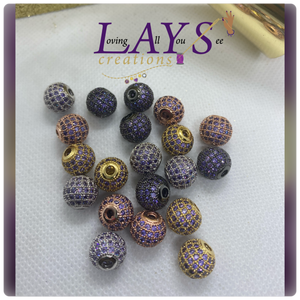 Purple cz microPave Beads 10mm