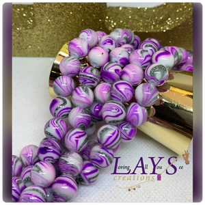 Purple and grey shiny 10mm marble Glass beads