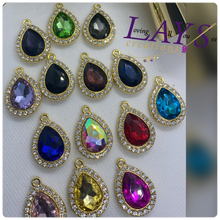 Load image into Gallery viewer, Bling Teardrop charms gold base
