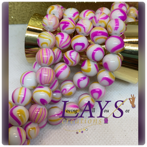 Yellow and pink shiny 10mm marble Glass beads