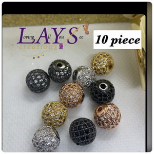 Cz Pave 10 piece beads bundle- 10mm Mixed colors