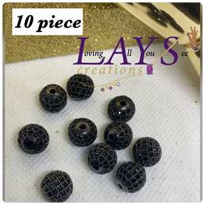 Cz Pave 10 piece brass beads bundle- 10mm black