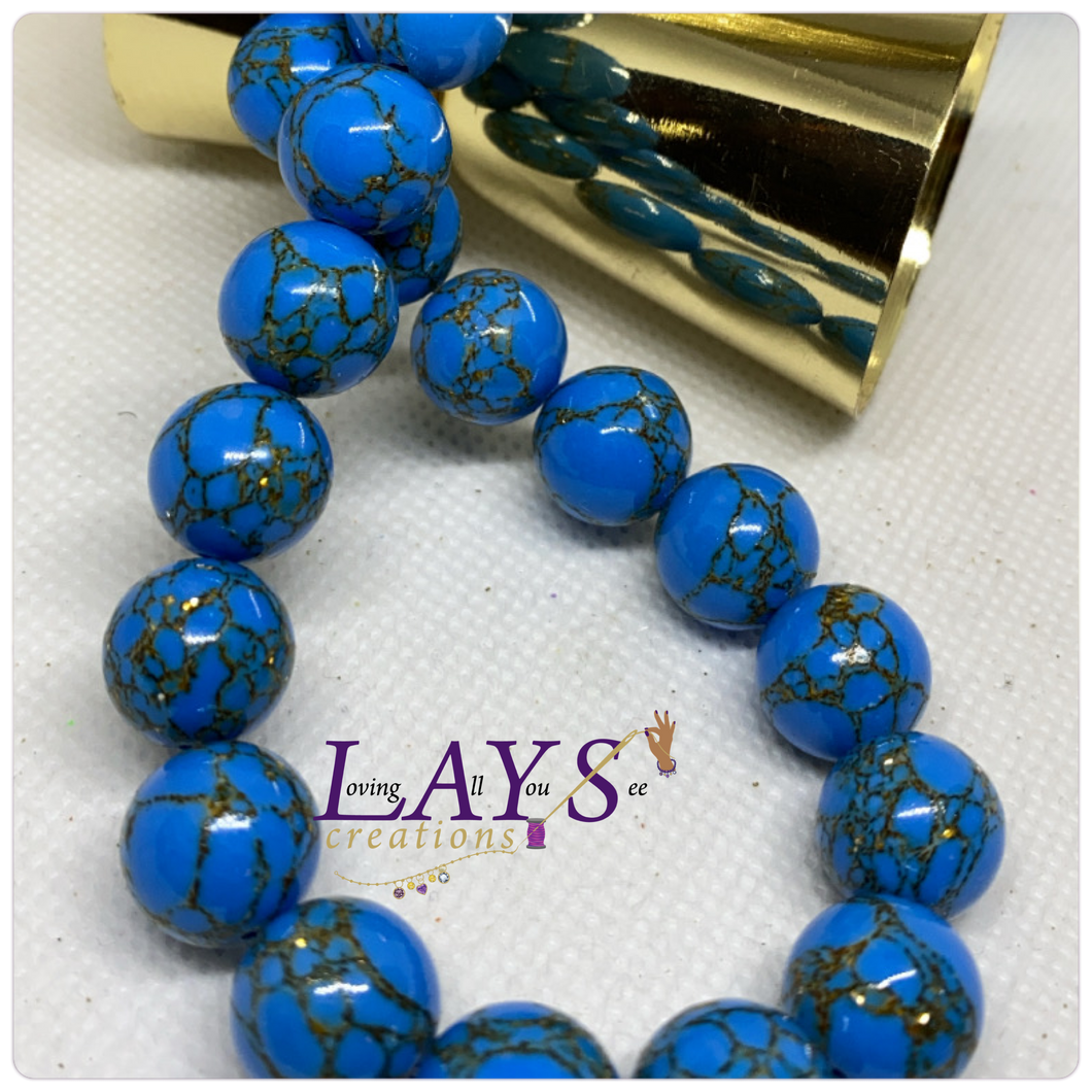 10mm Blue Golden Lace Howlite bead strand