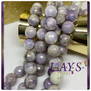 10mm hints of lavender Faceted electroplated jade bead strands