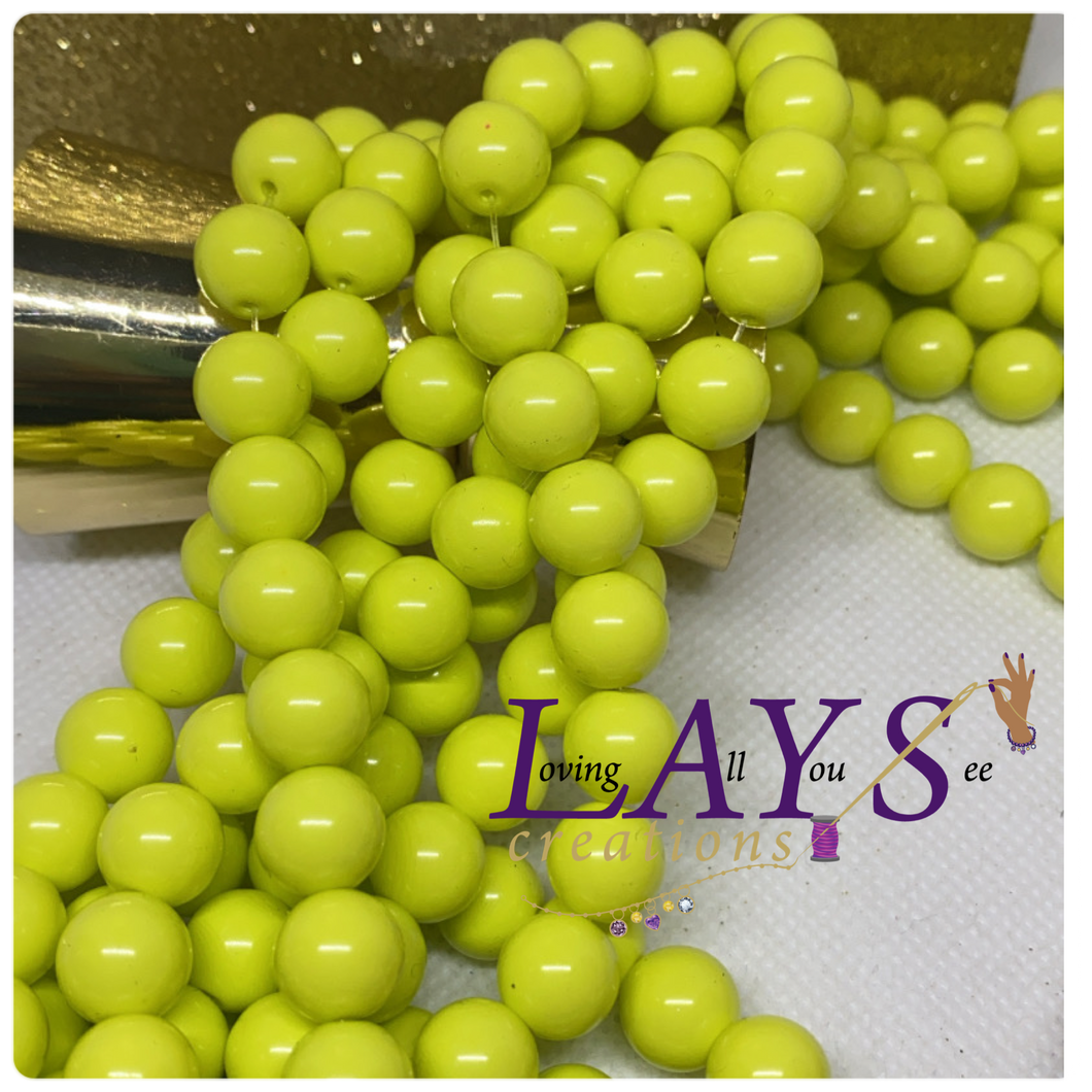 DISCOUNTED 10mm Glass beads SMALL HOLES .7mm string only will work- Mellow Yellow