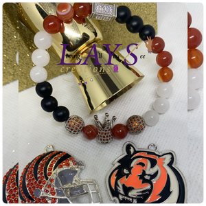Bengals Inspired White, orange, and black King bracelet