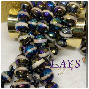10mm Faceted electroplated mermaid stripe agate bead strand